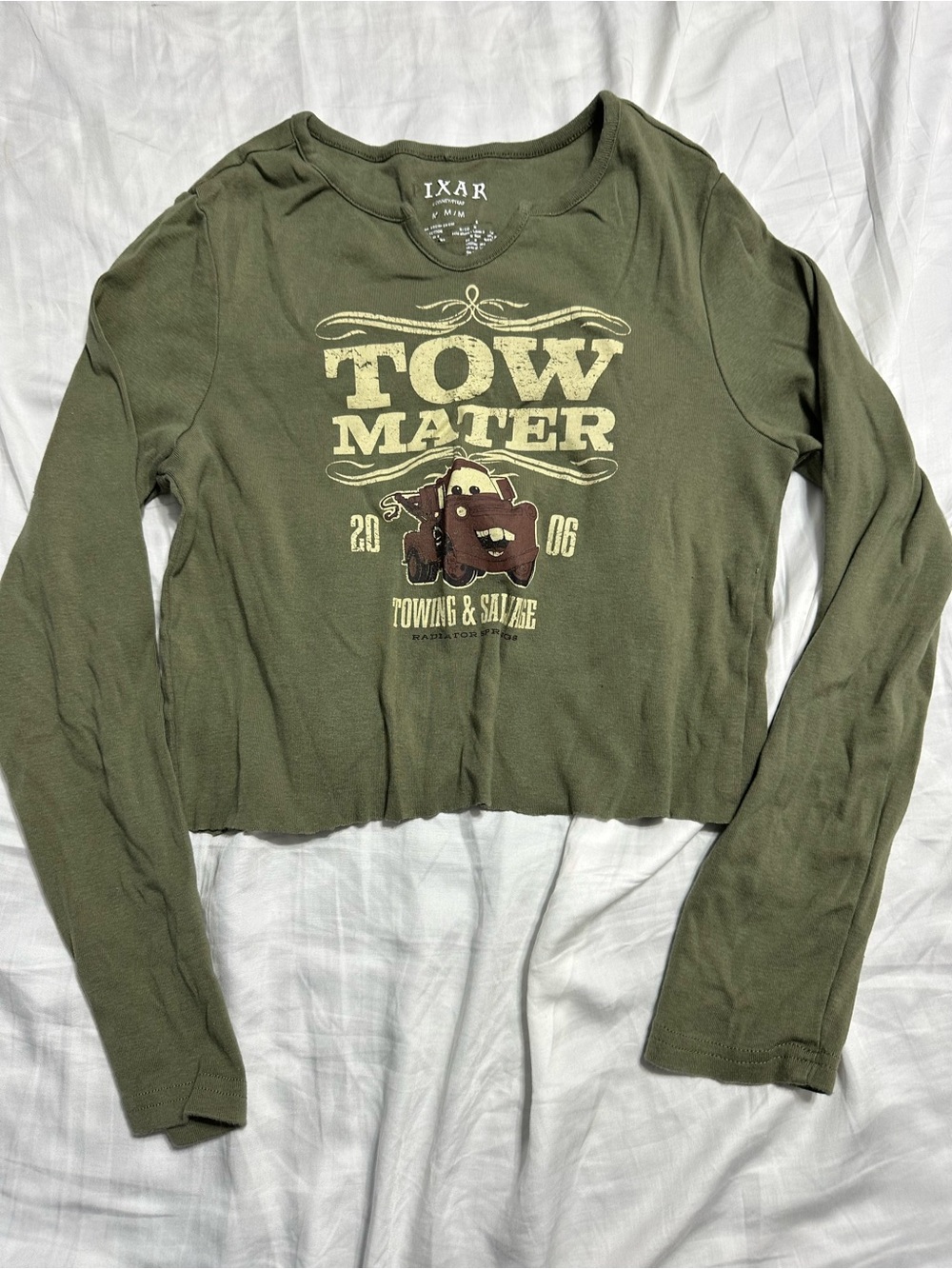PIXAR Green Long Sleeve Tow Mater Graphic Tee
